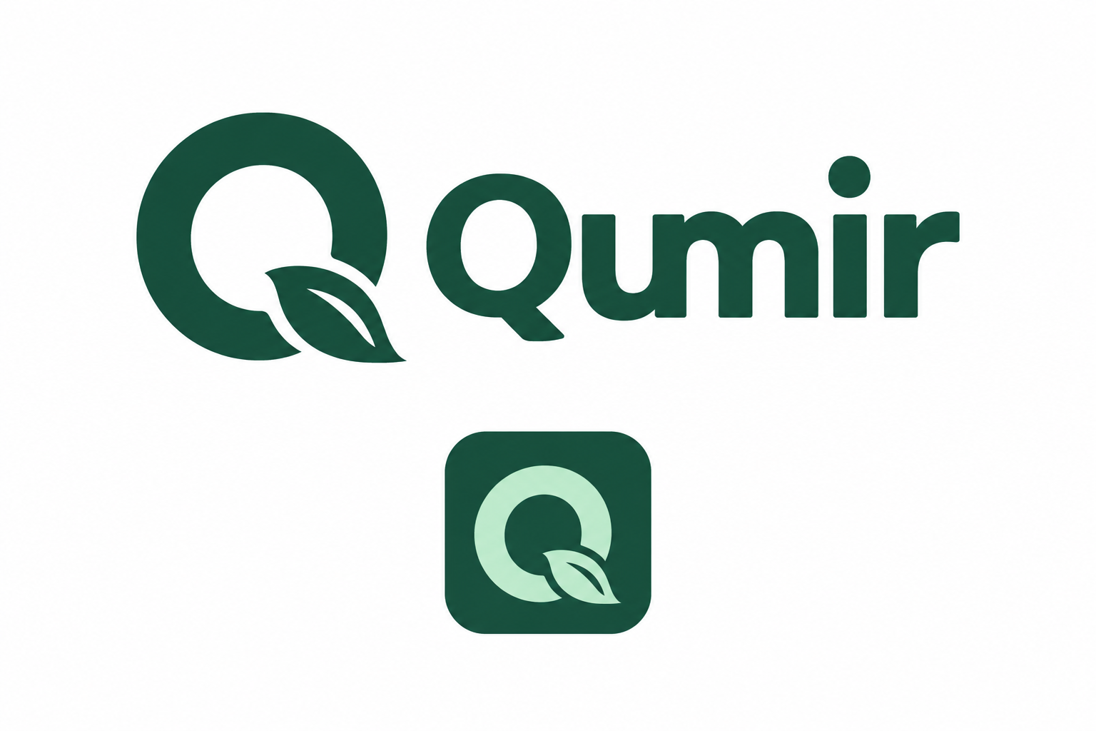 Identidad visual de Qumir, una letra Q integrada con una hoja