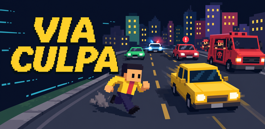 Protagonista de Via Culpa en una persecución arcade pixelada