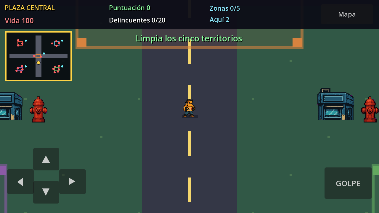 Mapa abierto de limpieza territorial con radar y cinco zonas