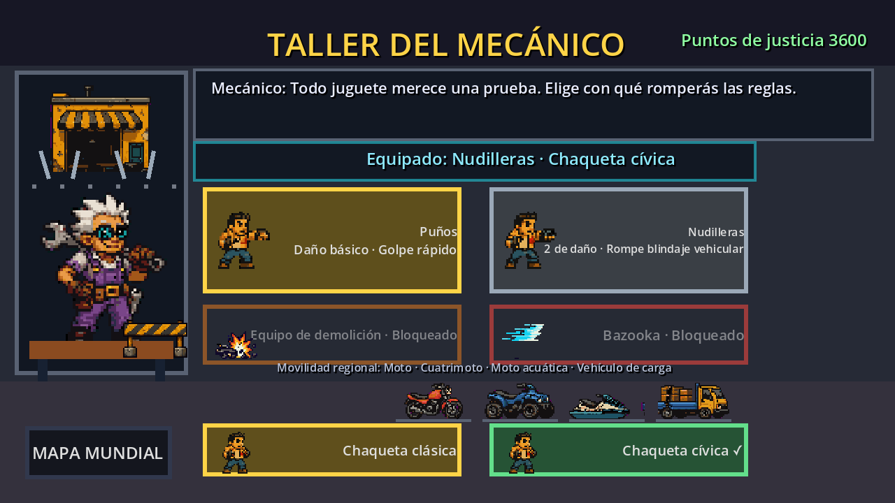 Taller del Mecánico con armas, apariencias y movilidad